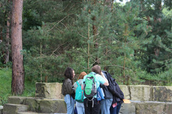 A group of the scavenger hunt is consulting.