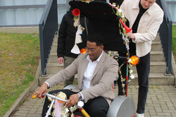Kilan Schäfer in his PhD student car, on his way to drive across campus